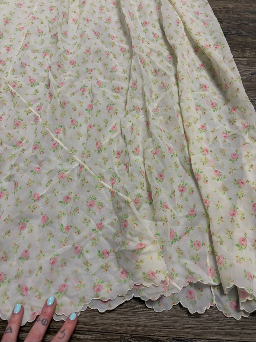 50s/60s European Vintage Garden Floral Maxi Slip Dress Tie Back (Cream/Multi)M/L - Picture 8 of 10